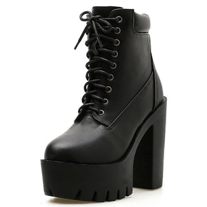 Chunky Lace Up Black Boots