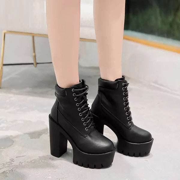 Chunky Lace Up Black Boots