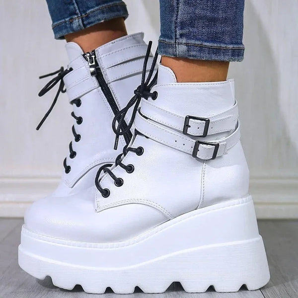 Chunky White Platform Boots