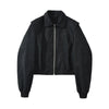 Collar Zipper Black Jacket Women