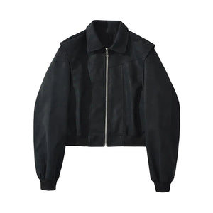 Collar Zipper Black Jacket Women