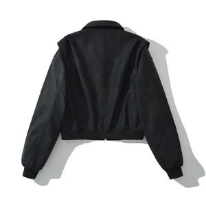 Collar Zipper Black Jacket Women