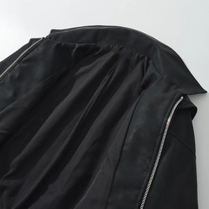 Collar Zipper Black Jacket Women