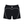 Back of the black booty shorts laid flat, the white trim drawn in a heart shape across the back