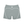 Back of the haze blue booty shorts laid flat, white heart-shaped trim and a small logo on the band