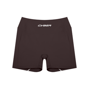 Brown colourway laid flat from the front, the dark brown knit under a wide high waistband
