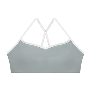 Haze blue colourway laid flat, front view, a soft grey blue body edged in white trim