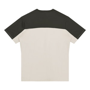 Light Gray with Dark Gray t-shirt laid flat from the back, dark yoke across shoulders and sleeves
