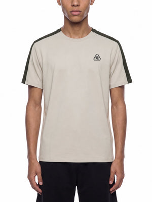 Light Gray with Dark Gray color block t-shirt worn front view on a white background, triangle logo