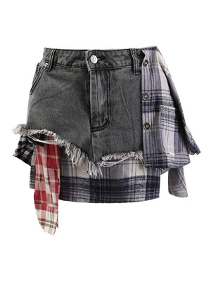 Colored Plaid Patchwork Y2K Skirt
