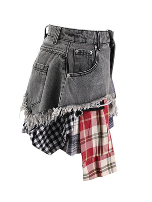 Colored Plaid Patchwork Y2K Skirt