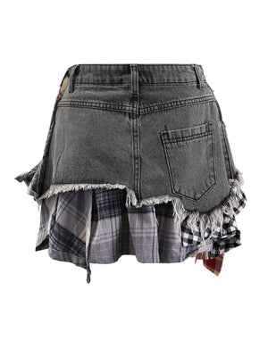 Colored Plaid Patchwork Y2K Skirt