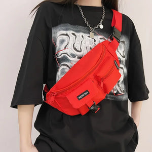 Colour block fanny pack in khaki, pink, red or black