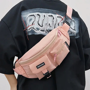 Colour block fanny pack in khaki, pink, red or black