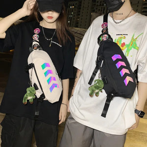White and black colour block techwear sling bag