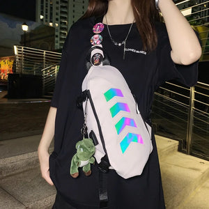 White and black colour block techwear sling bag