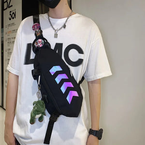 White and black colour block techwear sling bag