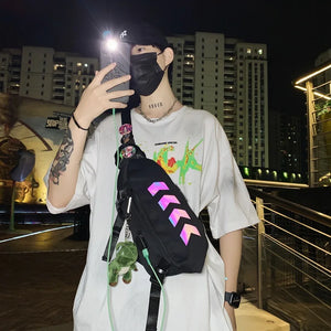 White and black colour block techwear sling bag