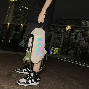 White and black colour block techwear sling bag