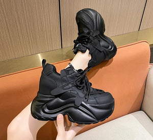 Comfortable Casual Black Platform Sneakers