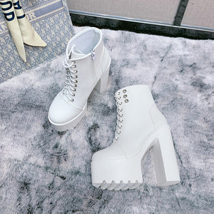 Comfy White Platform Womens Booties - White / 35