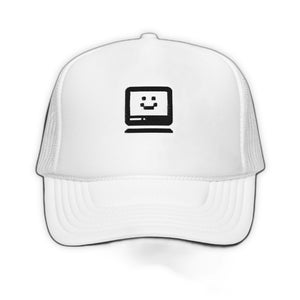 Computer Trucker Hat White - product view on white background