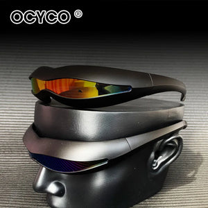 Conjoined single-lens cyberpunk glasses with mirrored polarized finish