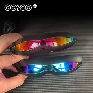 Conjoined single-lens cyberpunk glasses with mirrored polarized finish