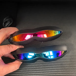 Conjoined single-lens cyberpunk glasses with mirrored polarized finish