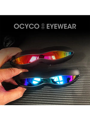 Conjoined single-lens cyberpunk glasses with mirrored polarized finish