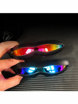 Conjoined single-lens cyberpunk glasses with mirrored polarized finish
