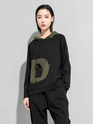 Contrast Pocket Women Hoodie