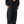 Three-quarter front view of the black oversized sweatpants, curved contrast seam and CYBER logo near the hem