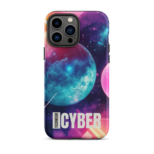 Cosmic iPhone Cases for iPhone 13 Pro Max, back view of the teal planet in a pink and purple galaxy print