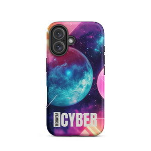 Cosmic iPhone Cases for iPhone 16, back view of the teal planet in a pink and purple galaxy print