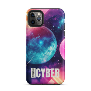 Cosmic iPhone Cases for iPhone 11 Pro Max, back view of the teal planet in a pink and purple galaxy print