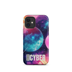 Cosmic iPhone Cases for iPhone 12 mini, back view of the teal planet in a pink and purple galaxy print