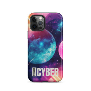 Cosmic iPhone Cases for iPhone 12 Pro, back view of the teal planet in a pink and purple galaxy print