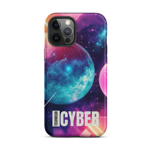 Cosmic iPhone Cases for iPhone 12 Pro Max, back view of the teal planet in a pink and purple galaxy print