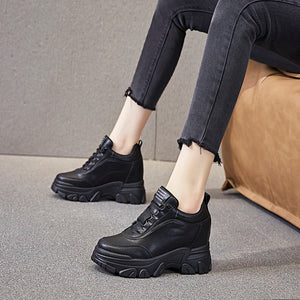 Cow Leather Platform Black Sneakers