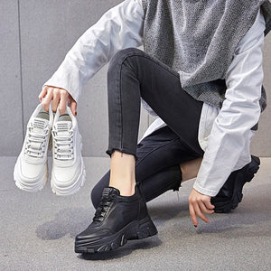 Cow Leather Platform Black Sneakers