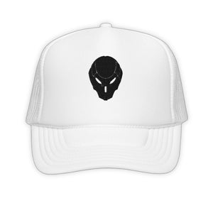 Crimson Skull Trucker Hat - product view on white background