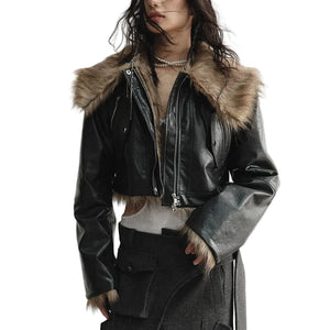 Cropped Black PU Leather Jacket For Women