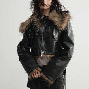 Cropped Black PU Leather Jacket For Women