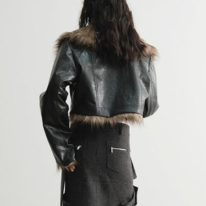 Cropped Black PU Leather Jacket For Women