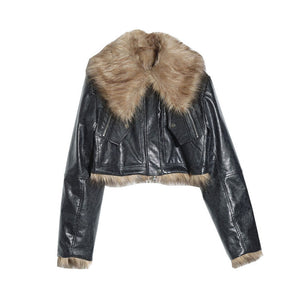 Cropped Black PU Leather Jacket For Women