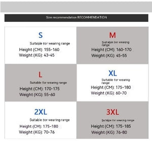 Size recommendation chart for the cropped cargo pants, height and weight ranges from S to 3XL
