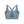 Gray blue yoga bra from the back, the keyhole cut between the straps above the hook-and-eye band