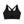 Back of the black yoga bra laid flat, the X straps over the keyhole and the hook fastening below