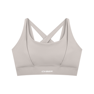 Light gray colourway laid flat, front view with the curved seams and the small CYBER wordmark